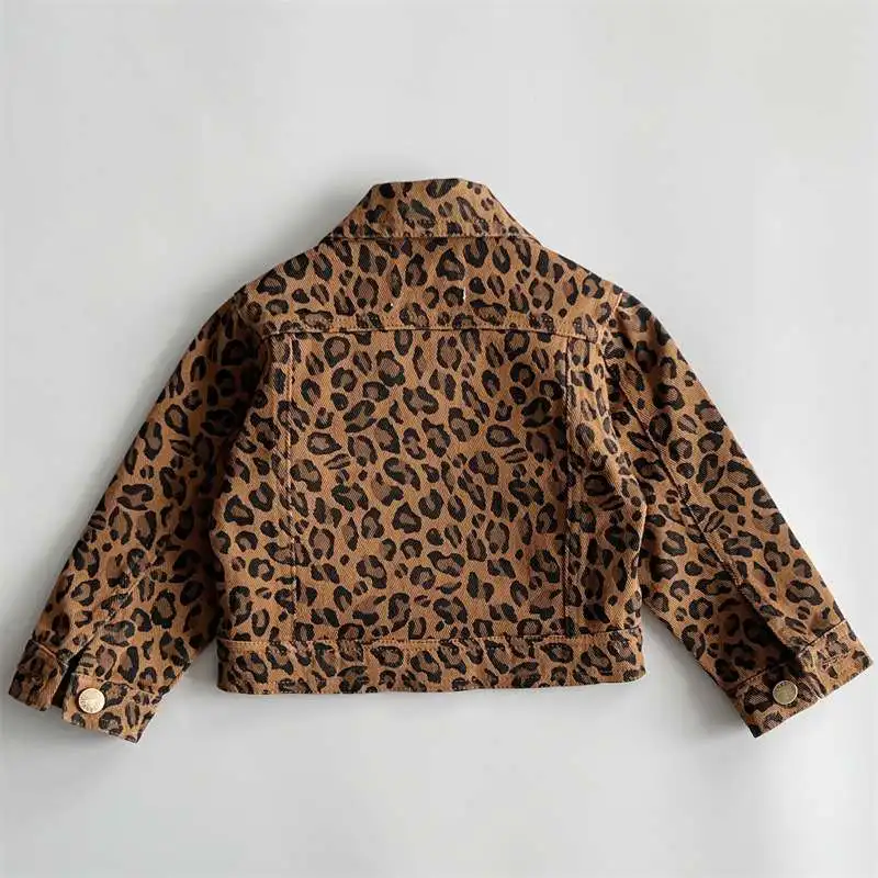 2-10T Leopard Denim Jacket for Girls Fashion Toddler Kid Baby Girl Clothes Autumn Winter Outwear Jeans Coat Streetwear