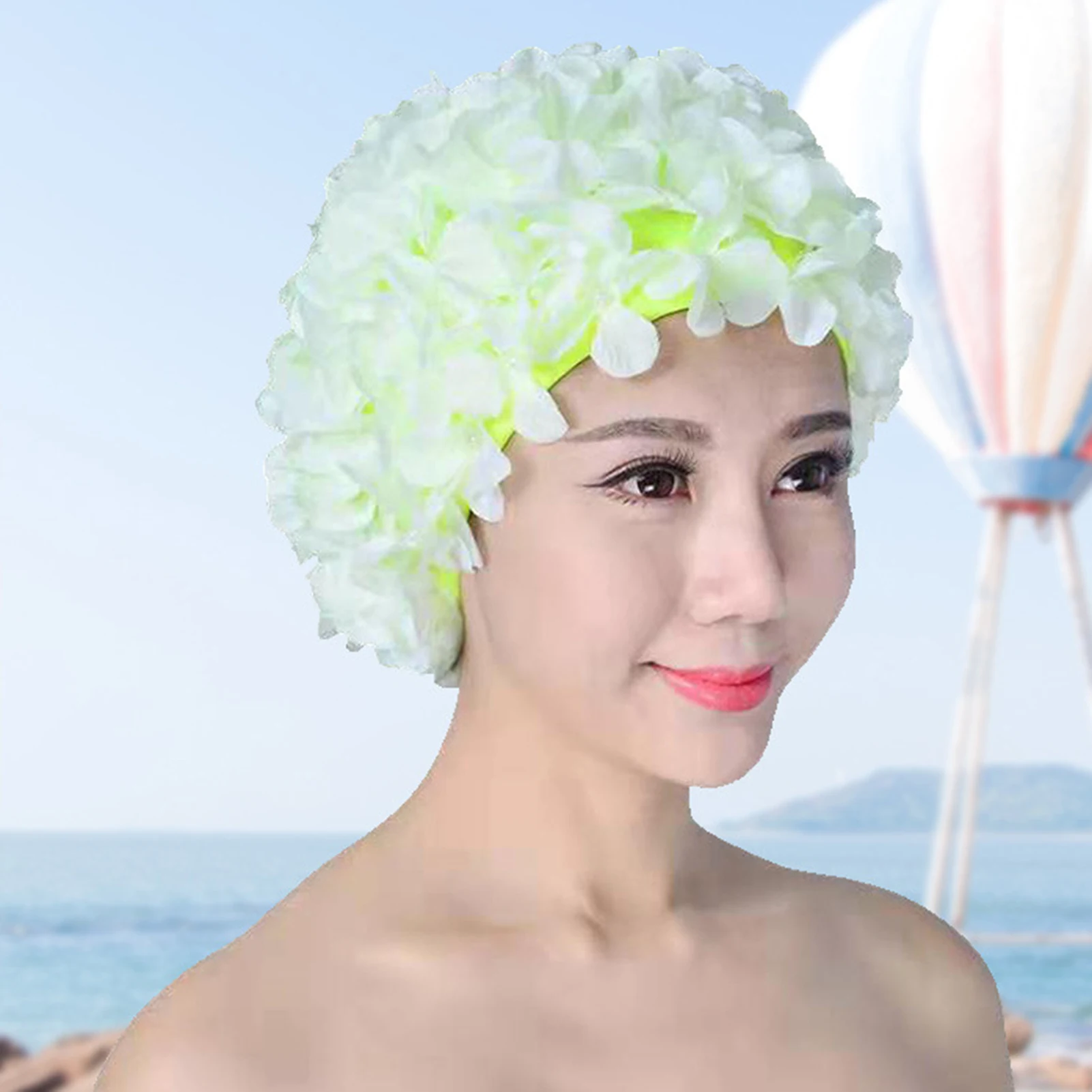 Beach Swimming Hat Flower Decor Soft Breathable Ear Protection Elastic Underwater Activity Women Diving Hat Headwear 여자 샤워 모자