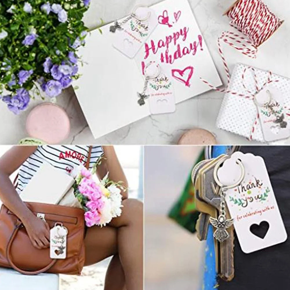 A75K 30Pcs Silver Color Guardian Angel Key Ring Zinc Alloy Pendant Wedding Birthday Party Baby Shower Baptism Communion