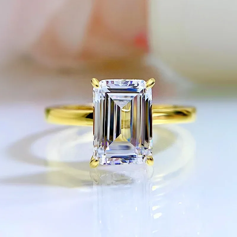 

18K Gold Color Solid 925 Sterling Silver 7*10MM Emerald Cut Simulated Moissanite Diamond Rings for Women Fine Jewelry