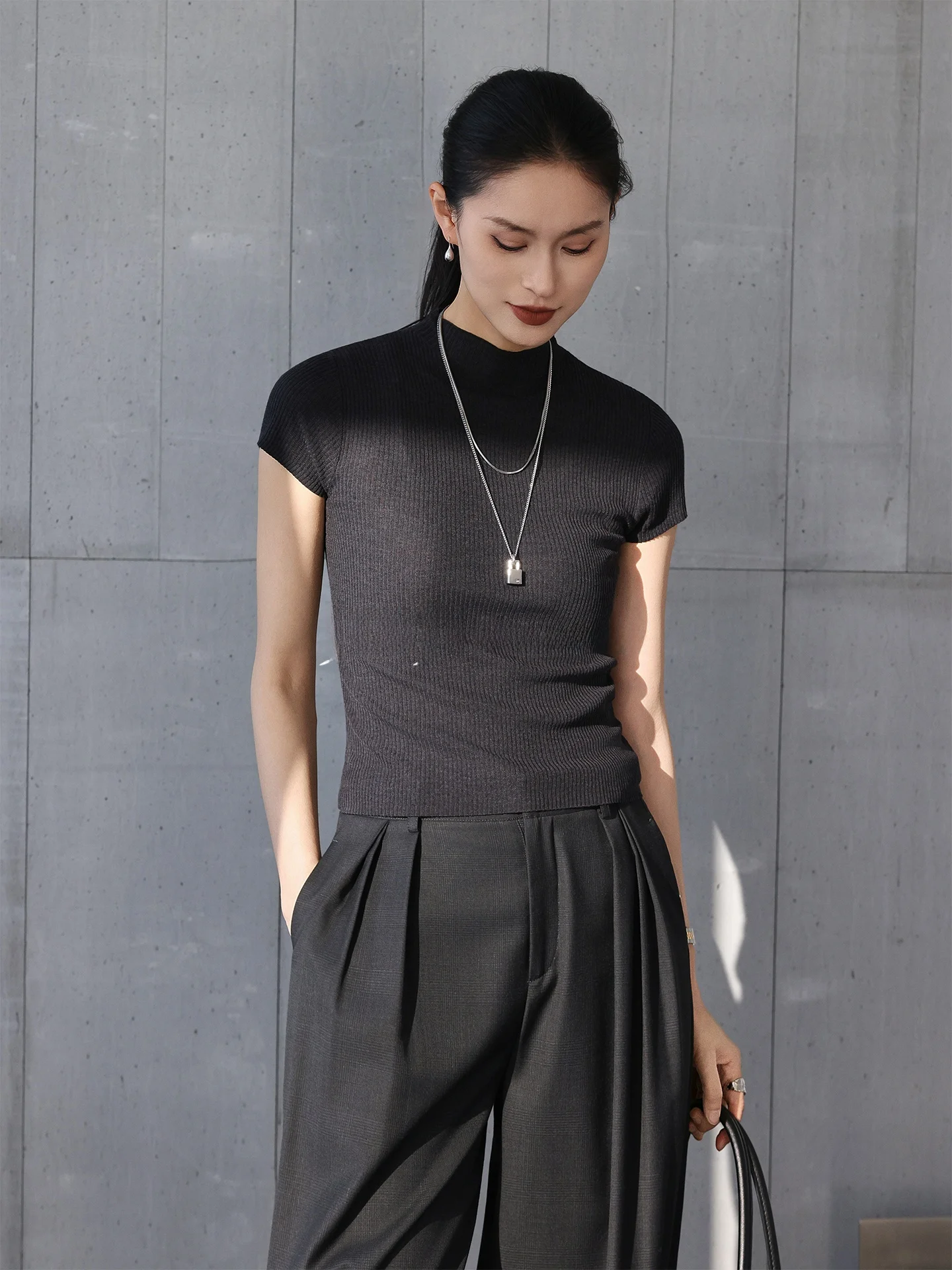 

Женский топ Jieji Zhang из смесовой шелковой шерсти с высоким воротником, повседневный, удобный крой, весенняя мода