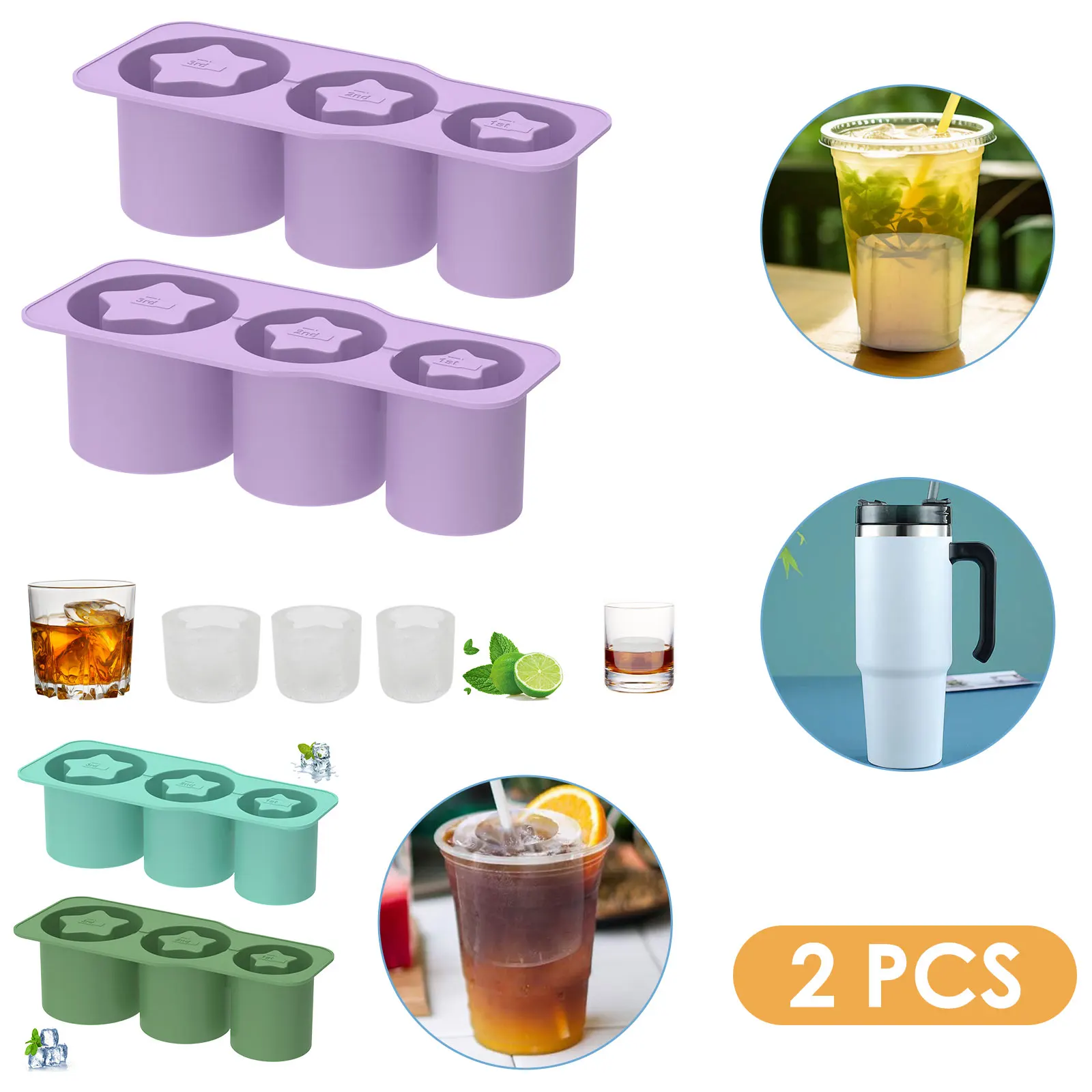 2 Pcs Tumbler Ice Mold Silicone Ice Cube Tray with Lid for Tumbler Cup Safe Freezer Ice Molds Easy Release Ice Cube Molds for