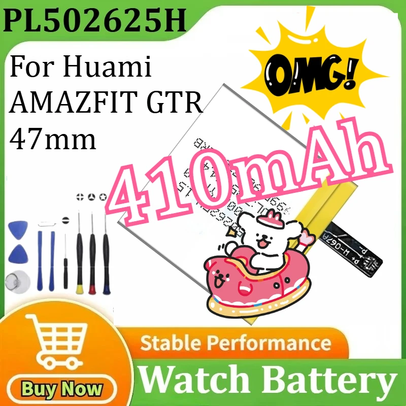 

High Quality PL502625H New Battery Replacement For Huami AMAZFIT GTR 47mm Smart Sport Watch Batteries 410mAh+ Tools