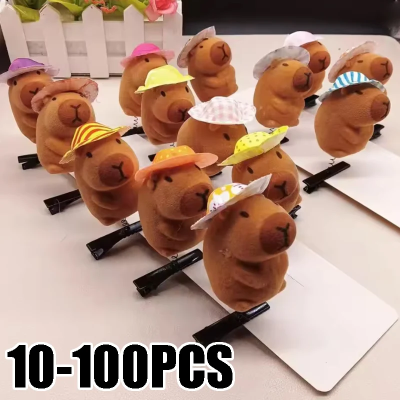 10-100pcs Adorable 3D Capybara Hair Clip Collection Bow Design with Spring Duckbill Bang Side Clips for Hair Styling