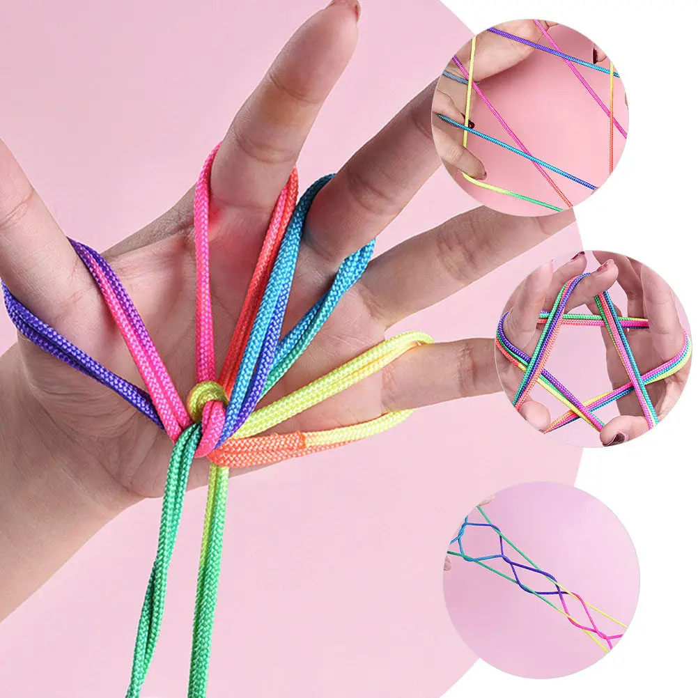 3Pcs Rainbow Flower Finger String Game Cats Cradle Rope Set Skin Friendly Flexible Strong for Kids Hand Exercise Party Favors
