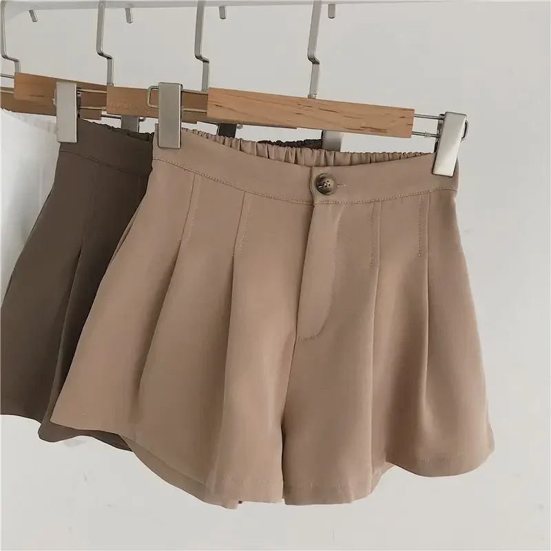 

Шорты женские летние в корейском стиле, удобные, в стиле Харадзюку, элегантные, шикарные, с высокой талией, базовые, для офиса, простые, однотонные