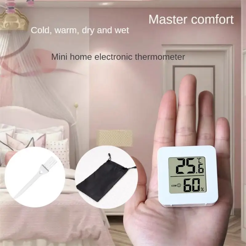 White Mini Electronic Temperature and Humidity Meter Car Thermometer with Smiling Face Display Refrigerator Thermometer