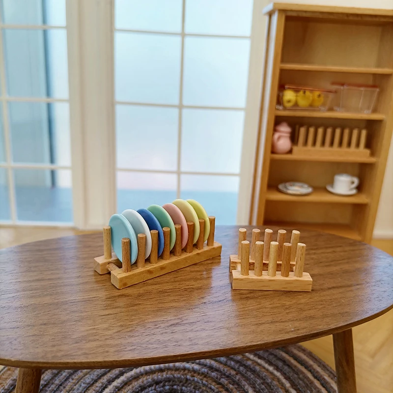 

1:12 Dollhouse Kitchen Drain Rack Wooden Mini Tray Rack Model Furniture Accessories For Doll House Decor Kids Pretend Play Toys