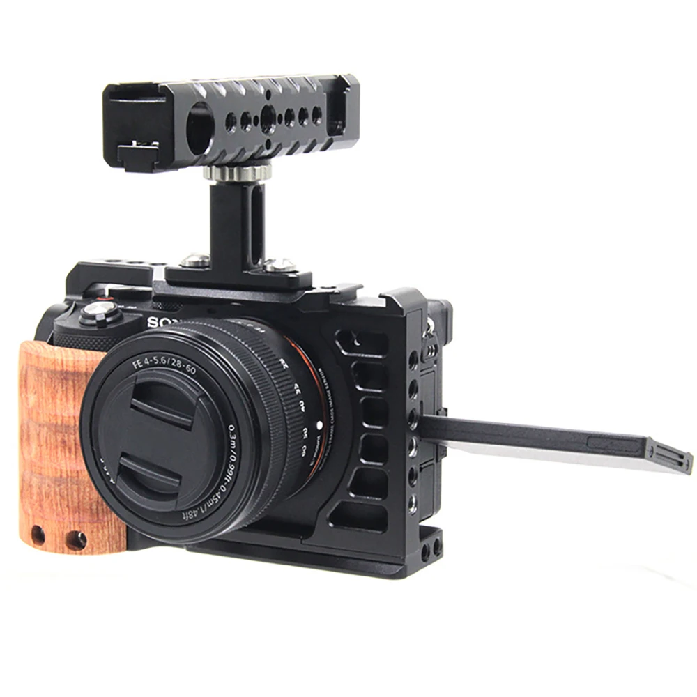 Camera Cage with Wooden Aluminum Alloy DSLR Camera Protective Cage Kit for Sony