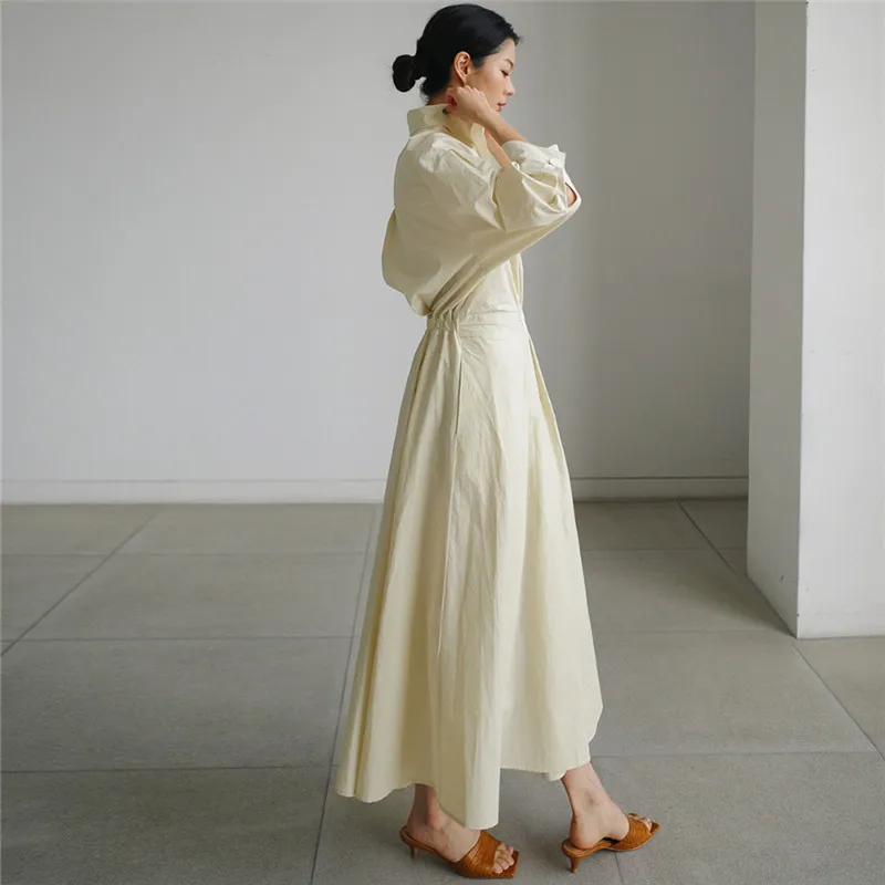 2024 New Loose Long-sleeved Shirt Dress Female Korean Version High-waisted Slim-fit Dress Academy Style