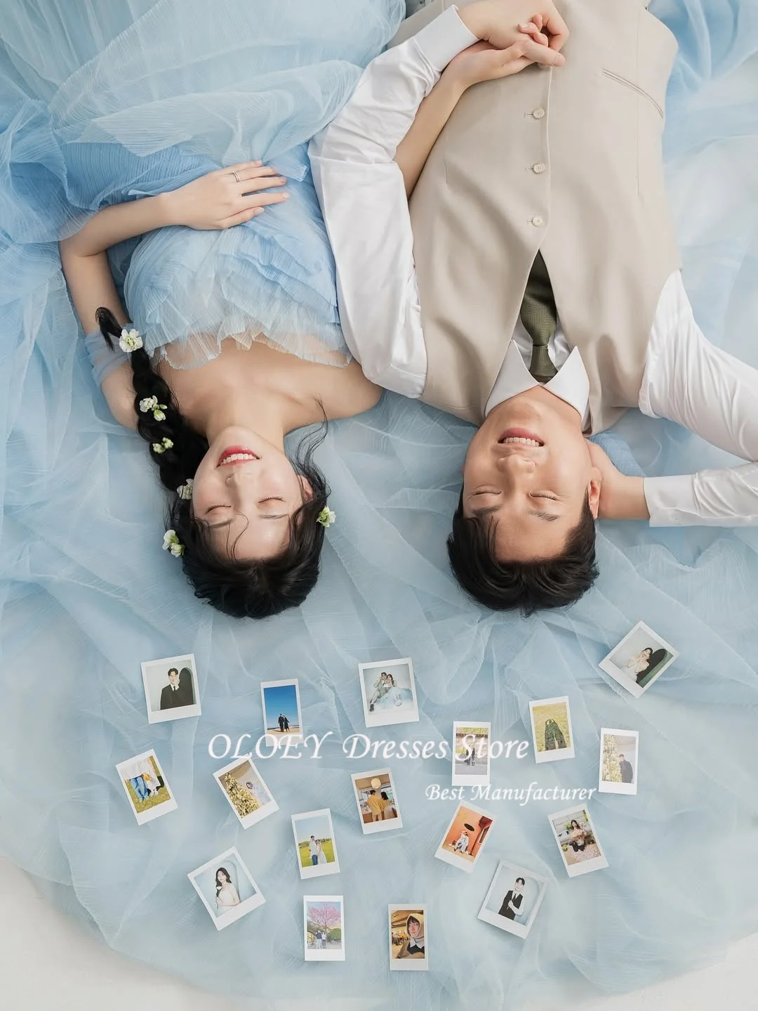 OLOEY 요정 튤 블루 이브닝 드레스 한국 사진 촬영용 스트랩리스 웨딩 파티 드레스 바닥 길이 코르셋 드레스 맞춤 제작 2025