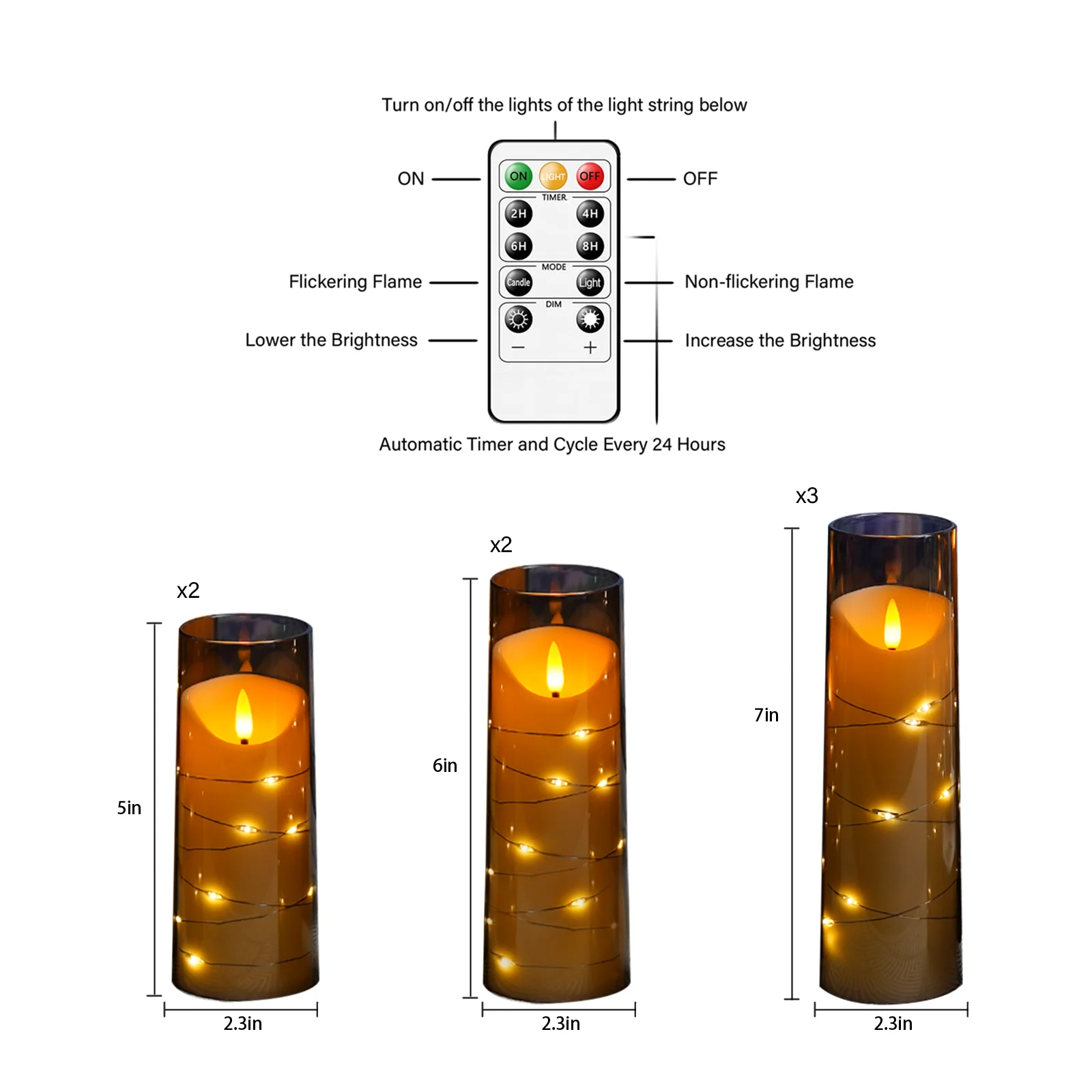 New Acrylic Flameless LED Pillar Candles 9pcs Dual Light Mode Built-in Fairy String Lights Remote Timer Home Party Holiday Decor