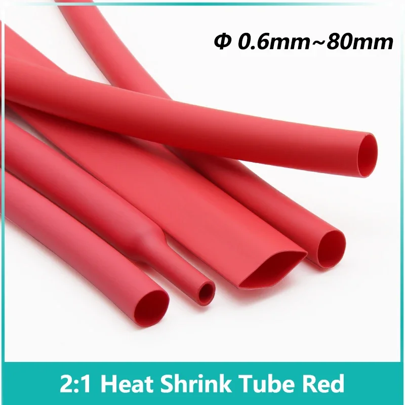 

1M~40M Red 2:1 Heat-shrink Tubing Diameter 0.6 ~ 80mm Heat Shrink Tube Wire Repair Protector Cable Connector Insulation Sleeving