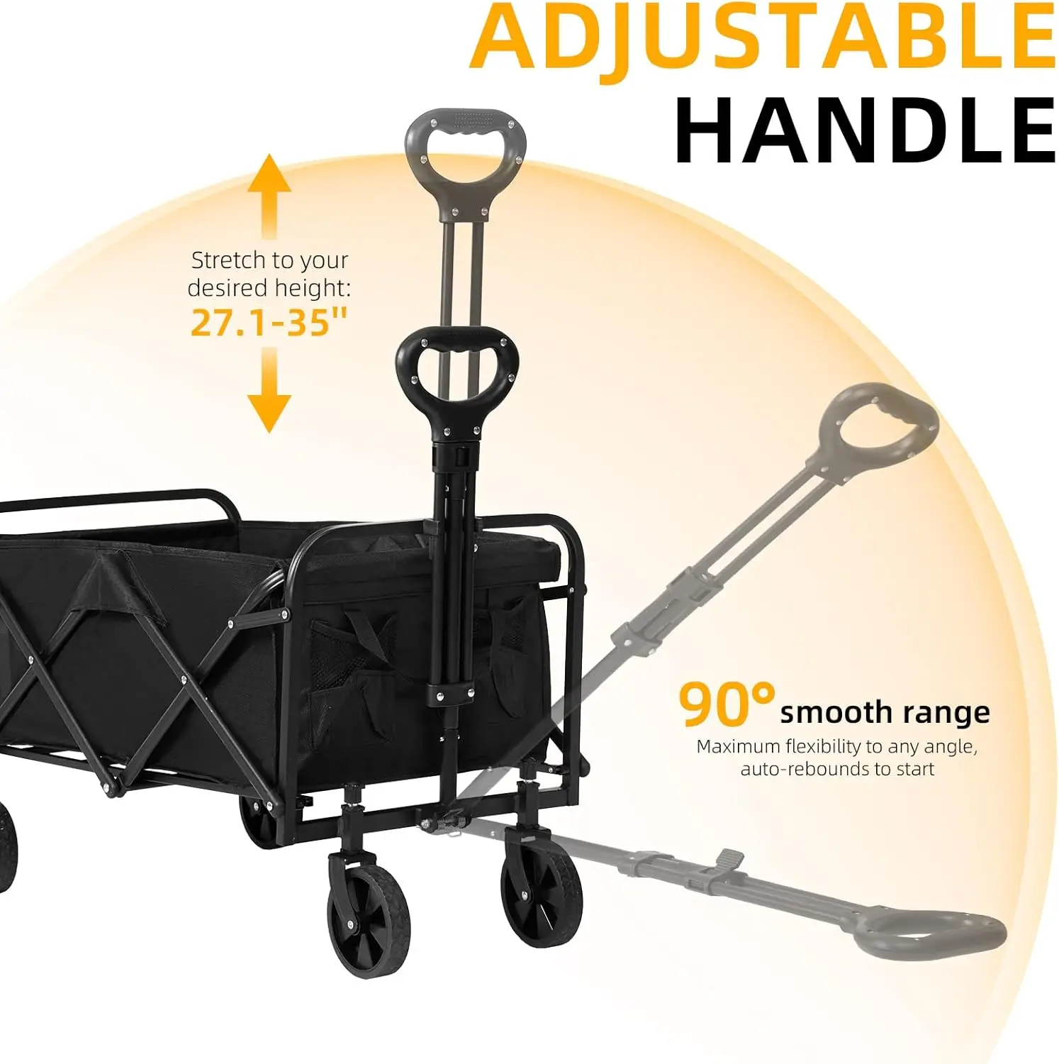 Klappwagen mit großem Fassungsvermögen für Strand, Sport, Einkaufen, Camping – robuster tragbarer Wagen mit 1 Jahr Garantie (Mattschwarz)