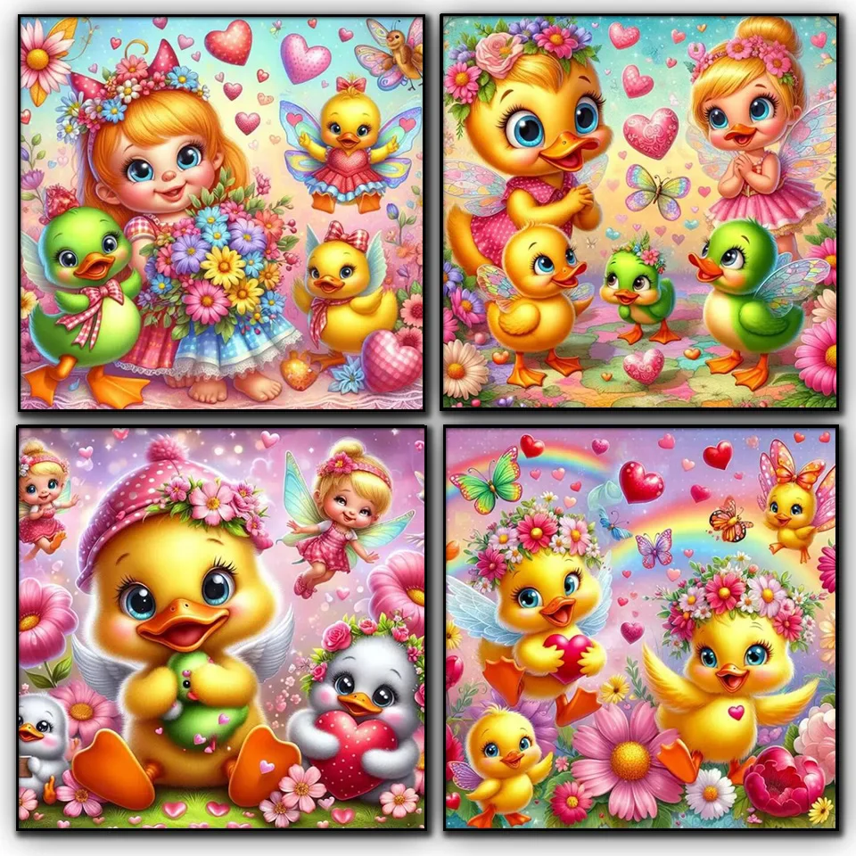 Cartoon Duck 5D Full Round Diamond Painting Kits Cute Little Yellow Chicken Handmade DIY Drills Mosaic Embroidery Cross-stitch