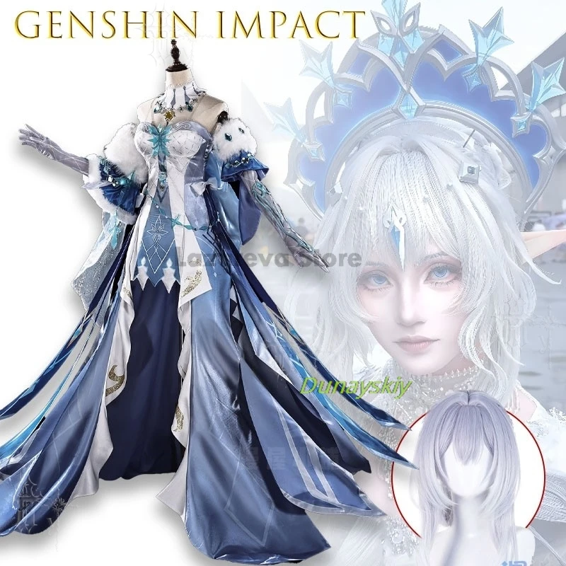 Disfraces de Halloween Genshin Impact Tsaritsa Anastasya Cryo Archon Disfraz de Cosplay Snezhnaya Reina de Hielo Vestido Elegante para Mujer