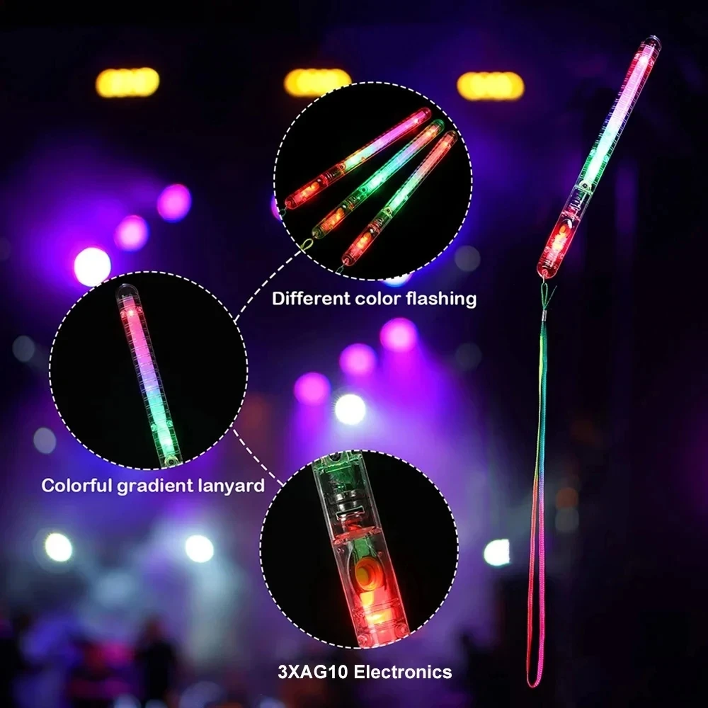 12-48pcs LED Flashing Sticks Glowing Cheer Wands Multicolor Light Up Wands With Lanyards For Concert Party Wedding Favor Props