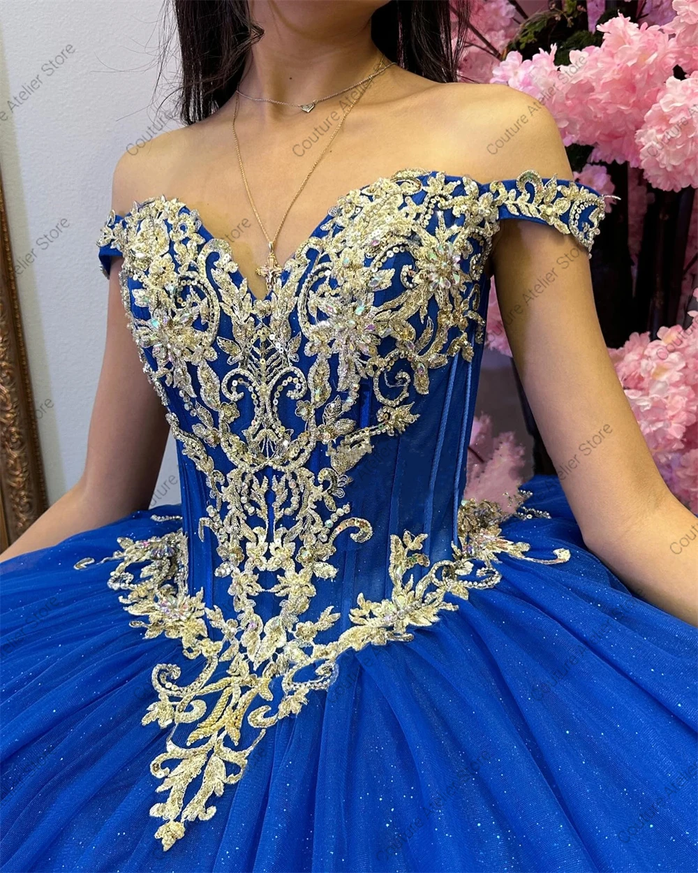 Mexican Light Gold Applique Royal Blue Ball Gown Quinceanera Dress Gowns Lace Up Princess Sweet 15 16 Dress vestidos Customized