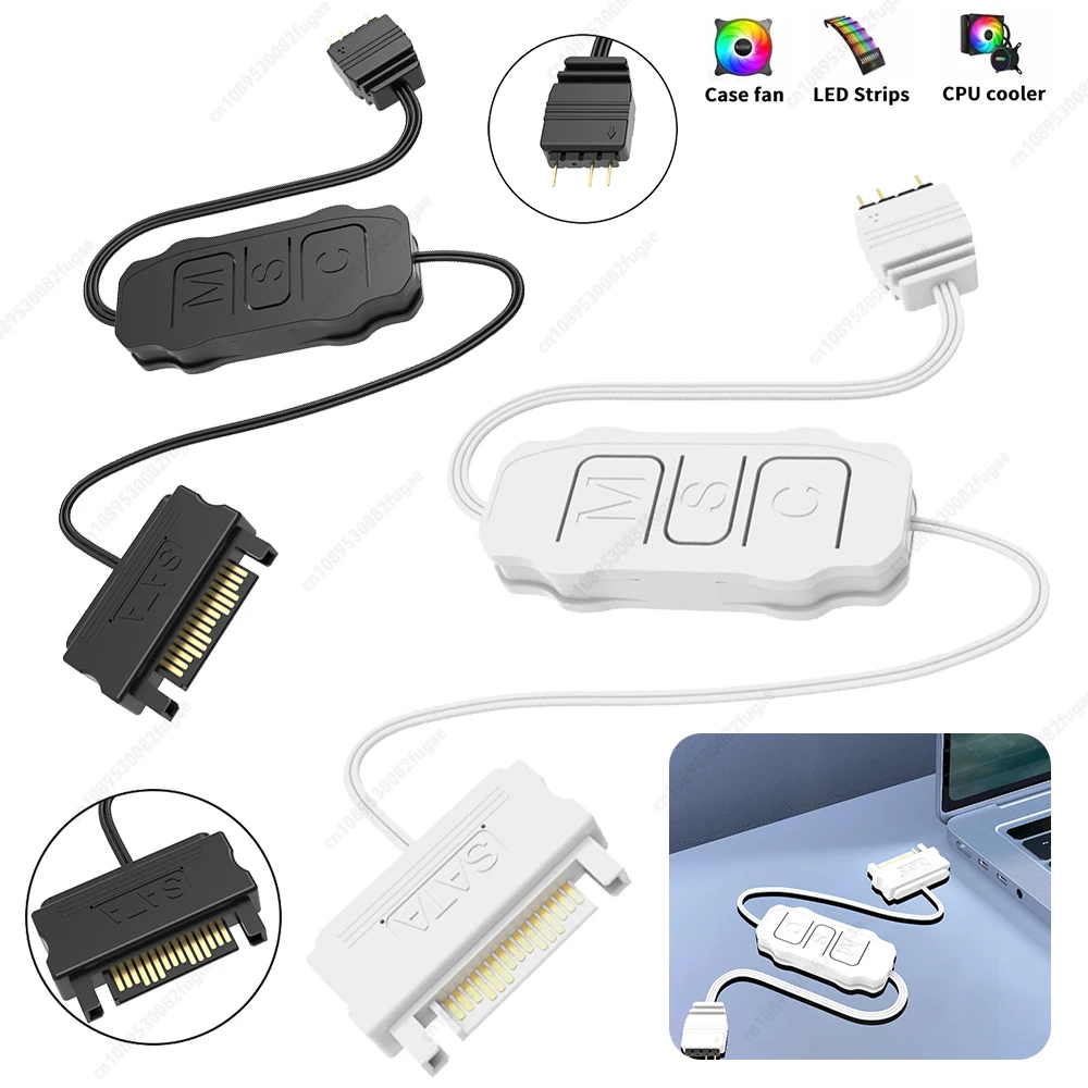 1-3 pièces 5V 3PIN ARGB vers SATA adaptateur contrôleur bouton contrôle RGB contrôleurs de lumière pour ordinateur PC ventilateur CPU refroidisseur bande lumineuse ﻿