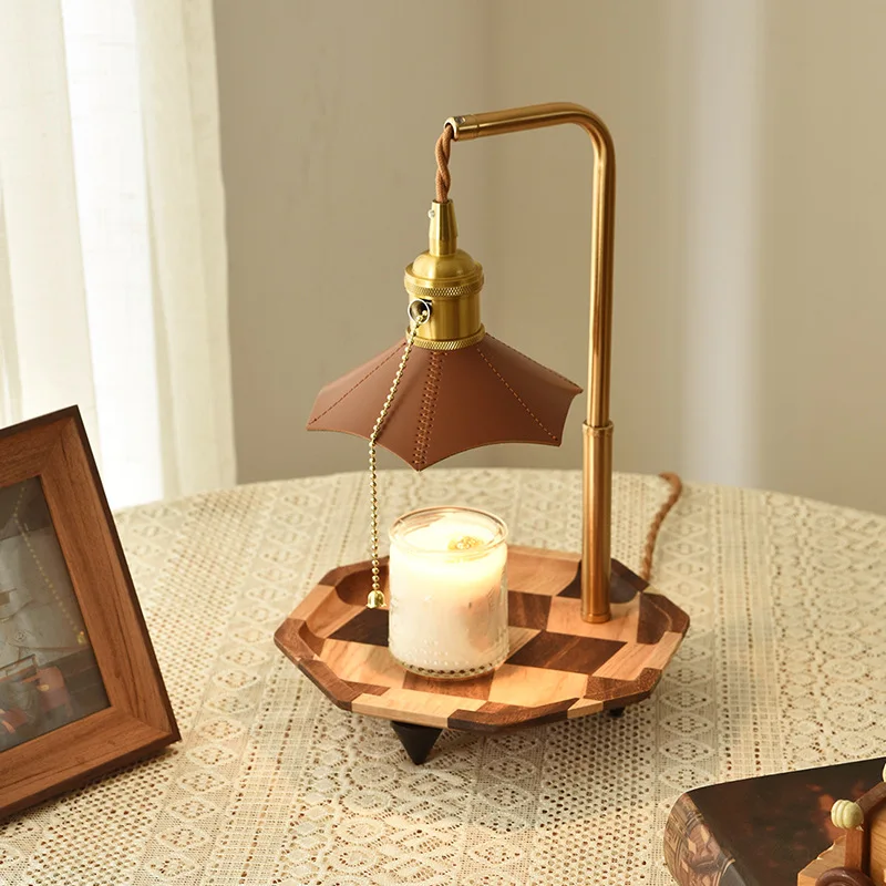 Retro Wooden Pallet Leather LED Floor Lamps Candle Aromatherapy Bedroom Bedside Living Room Study Indoor Atmosphere Table Lights