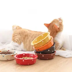 Anti Overturning Cat Ceramic Bowl Protect Pet's Spine Wear Resistant Cat Food Bowl Ceramic Wave Point Cat Water Eatting Bowl