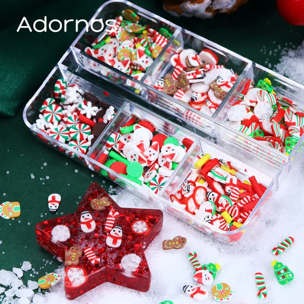 6 Grids/Box Mixed Christmas Polymer Clay Slices Epoxy Resin Filling Snowman Gingerbread Flake DIY Keychain Crafts For Gift Toys