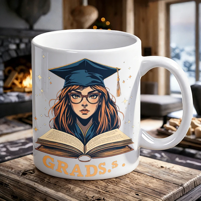Inspirational Graduation Girl Illustration Ceramic Mug, Coffee Mug, Milk Cup, Office Tea Cup, Drinking Cup, Gift for Friends