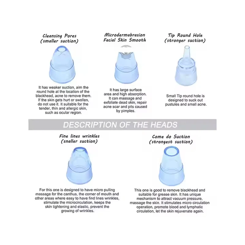 Removedor de espinillas portátil, herramienta de limpieza de acné y puntos negros faciales al vacío, máquina de limpieza de poros con cabezal de succión