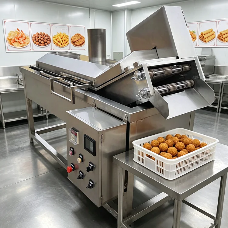 Moxin Electric Industrial Fryer Double Conveyor Belt Auto Oil Filtration for Fried Snacks Making Plant