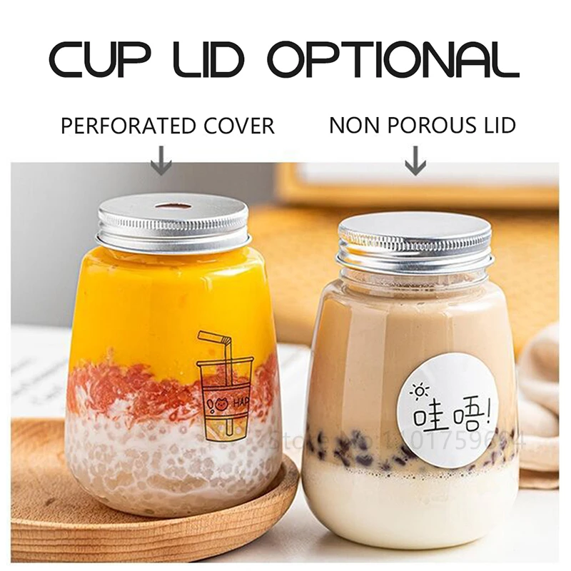 10Pcs 500ml Disposable Milk Tea Cup Level Plastic Poplar Bottle With Lid Drink Cup Christmas Deco Gift Kids Toys