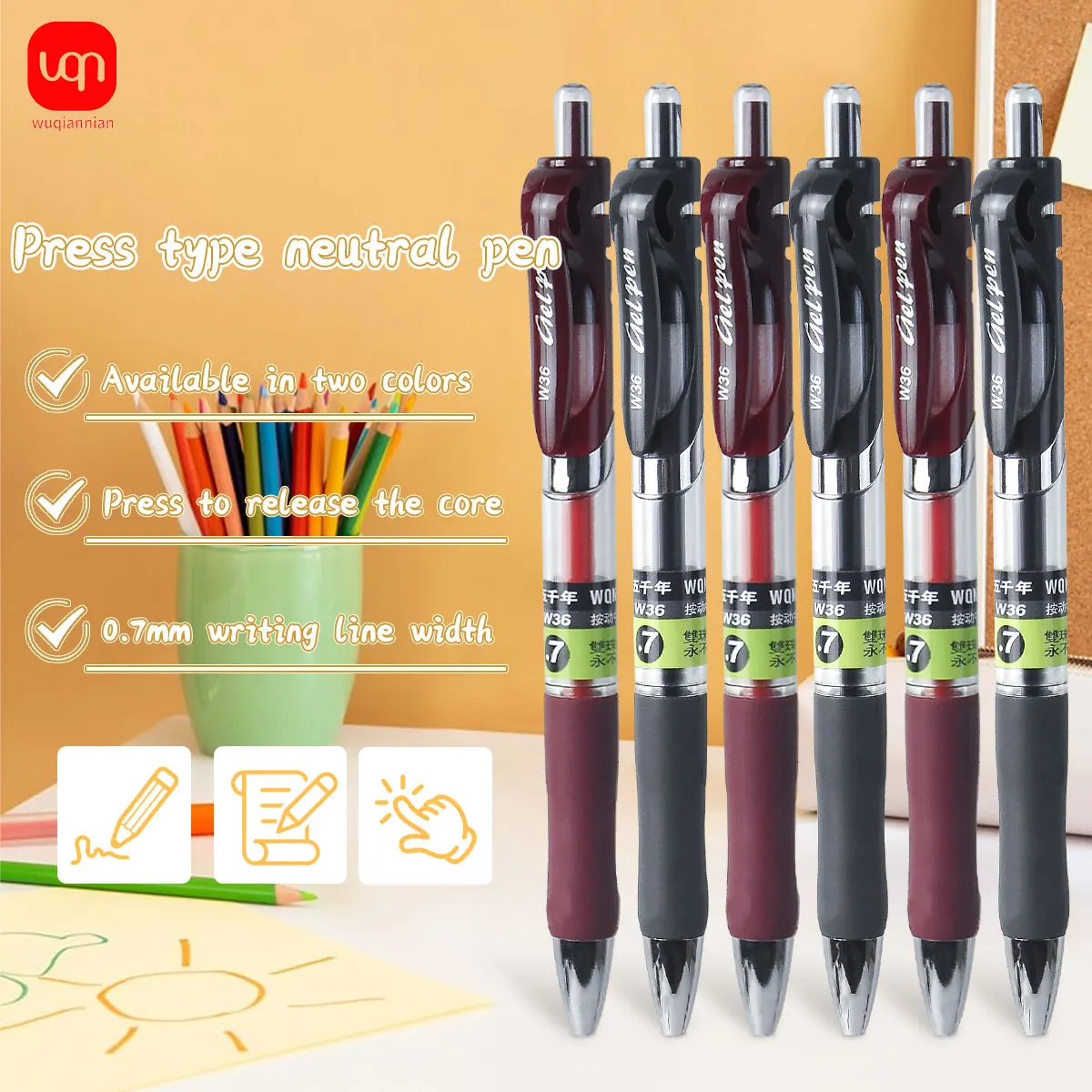 

WQN-12PCS 0.5/0.7mm Fine Tip Gel Pens, Black/Red Retractable Ballpoint Pens with Quick-Drying Ink, Office Stationery Supplies