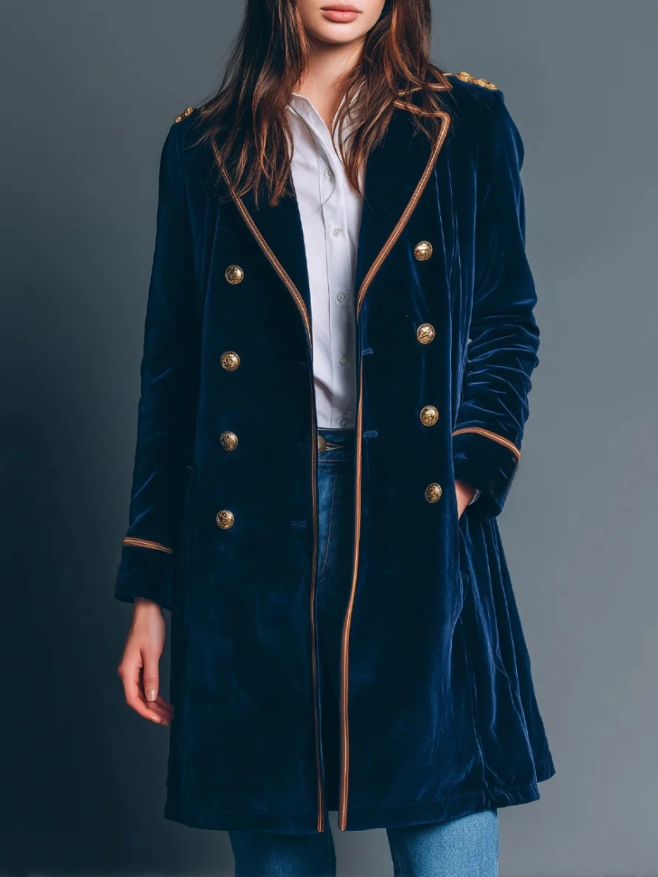 Velvet Blazer Vintage - Vintage Navy Velvet Military Style Coat,
