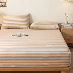 Bonenjoy 1pc Fitted Sheet Pure Cotton Bedsheets Stripe Style Bed Cover for Home Skin-friendly Bed Linen sabanas (No Pillowcase)