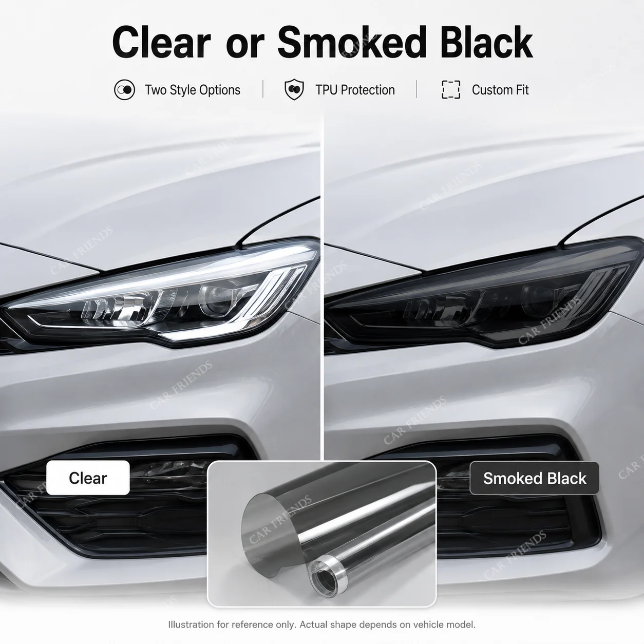 2PCS Pre-Cut Automotive TPU Headlight Protective Film for Volkswagen Golf 8 MK8 R Line GTI 2020-2021 Smoke Black Tint Sticker - view 3