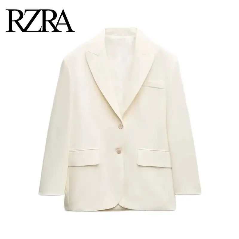 RZRA original women's 2024 autumn and winter new style with padded shoulders, flap pockets and V-shaped lapel loose suit jacket