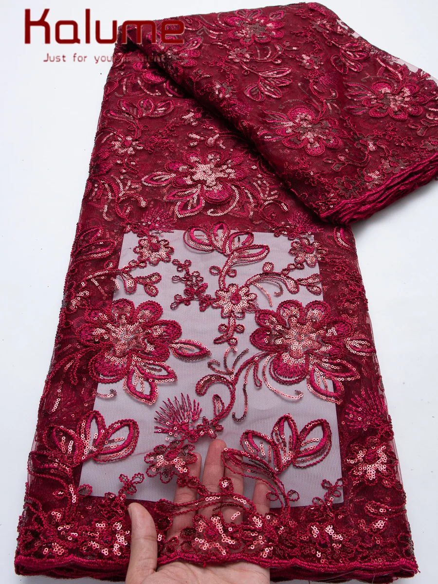 

Kalume Lace Sequined Mesh Tulle Lace Fabric High Quality 2026 Embroidery Milk Silk African Lace Fabric 5 Yards