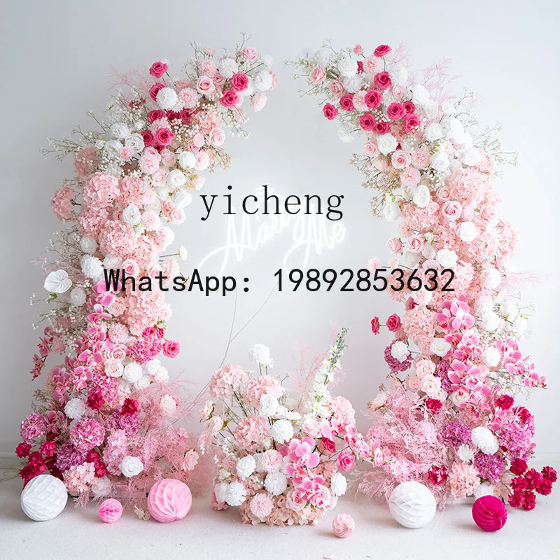 Wedding Stage Background Decoration Horn Arch Artificial Fake Flowers Outdoor Event Ceremony Flowers