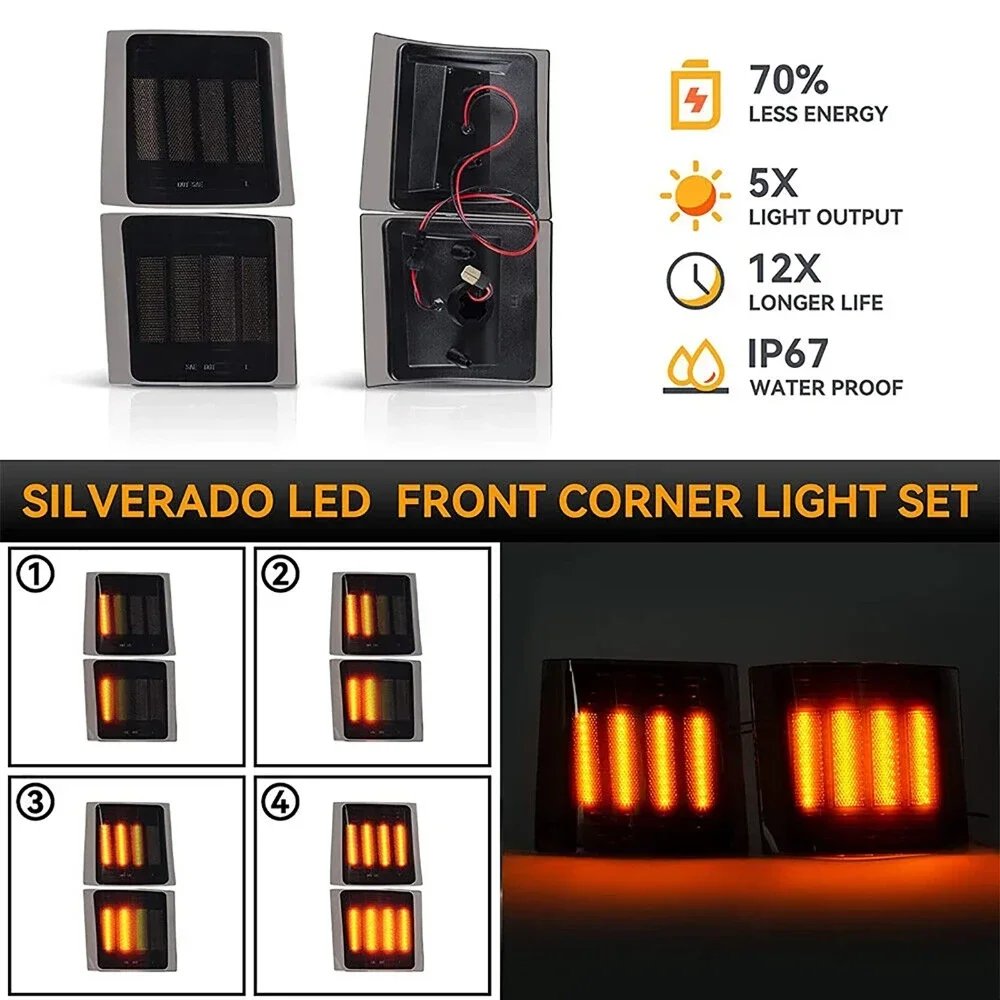 

Front LED Dynamic Side Corner Light for Chevy C/K Pickup Truck 1500 2500 3500 Tahoe 1994-1998 Fog Lamp Turn Signal Parking Light