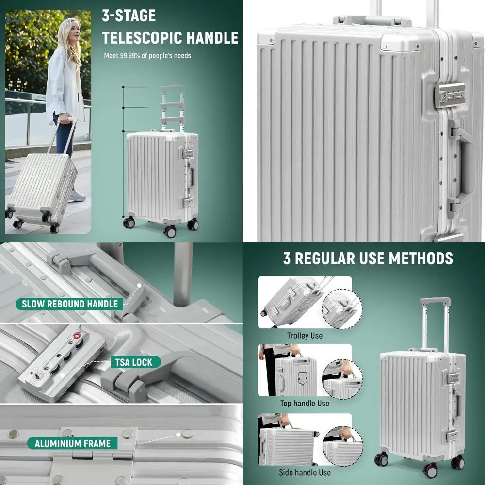 

26 Urban Explorer Hardshell Luggage with Spinners, TSA Lock, Aluminum Frame, Silver
