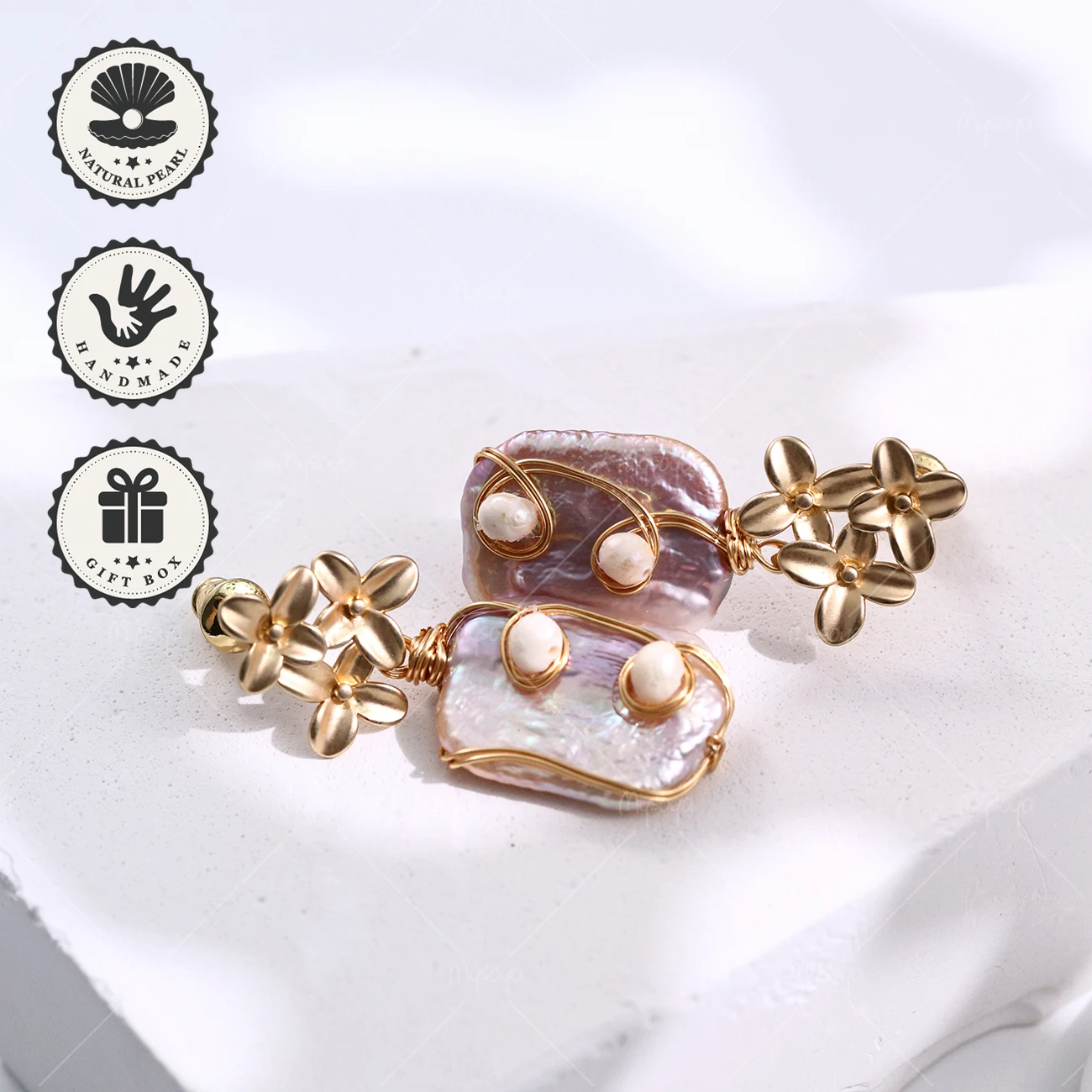 

Mysoya 14–18mm Natural Purple Baroque Pearl Wire Flower Earrings Valentine’s Day Gift for Her