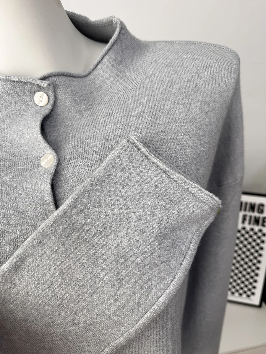 Hirsionsan 2026 Cross-Border Neuer Klein-Blau Strickcardigan Einreihig Slim Fit Langarm Casual Strickjacke – Detail 20