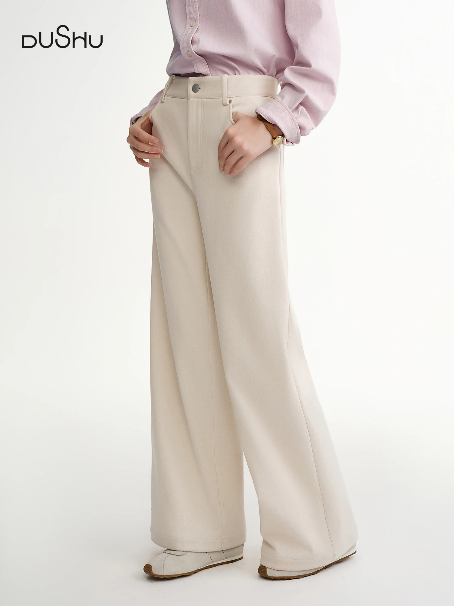 

DUSHU Chenille Velvet Wide-leg Casual Pants 2025 Winter Loose Straight Pants Simple Commuting All-match Leisure Warm Soft