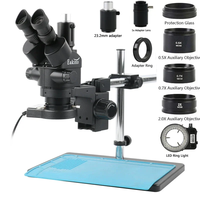 3.5X 7X 45X 90X Industrial Lab Simul Focal Adjustable Stereo Trinocular Microscope Set for PCB SMD Soldering Repair