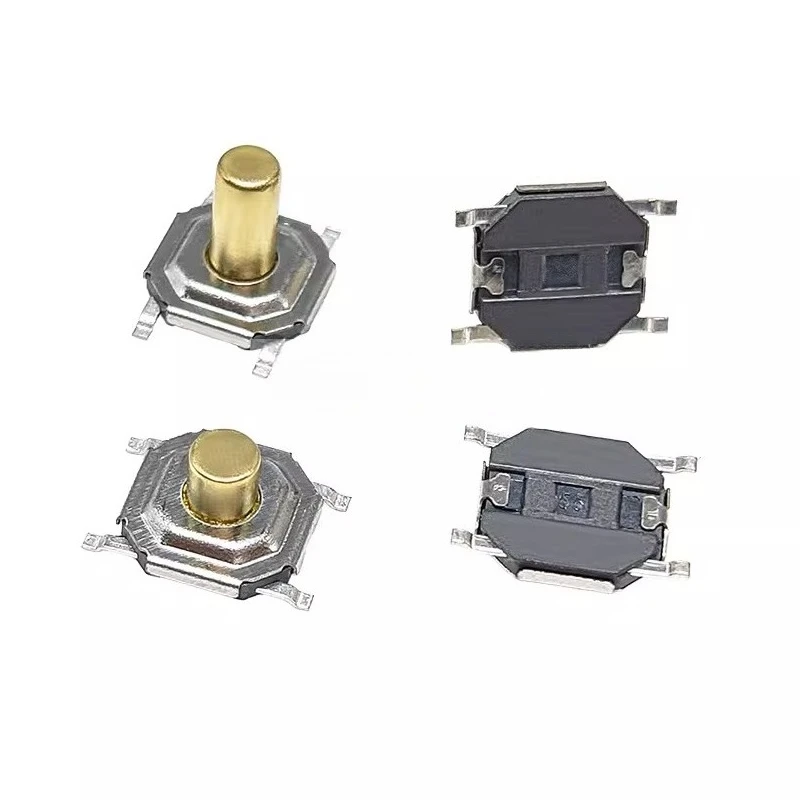 60PCS   Waterproof Light Touch Switch Micro-Mount Patch 4 Pin 5.2x5.2x1.5 Metal Copper Head Key Switch 4x4x1.7MM