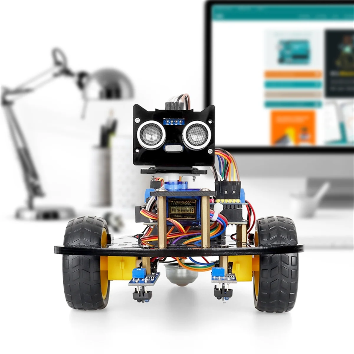 Kit per auto robot 2WD per progetti di programmazione con tracciamento di linee e evitamento degli ostacoli educativi