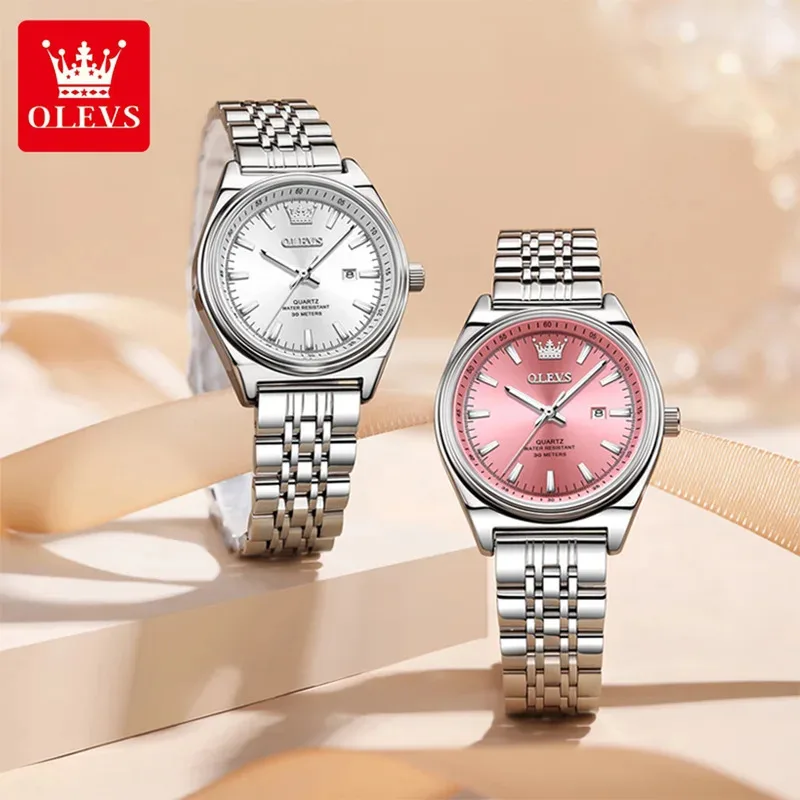 OLEVS Neue 3703 Uhren Frau Elegante Quarzuhr Wasserdicht Leuchtende Edelstahl Datum Uhren Frau Armband Geschenke Box
