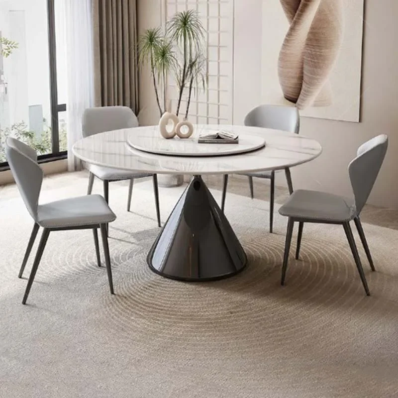 Round Turntable Dining Table Modern Legs Metal Design Luxury Table Small Restaurant Mesa Redonda Comedor Restaurant Furniture