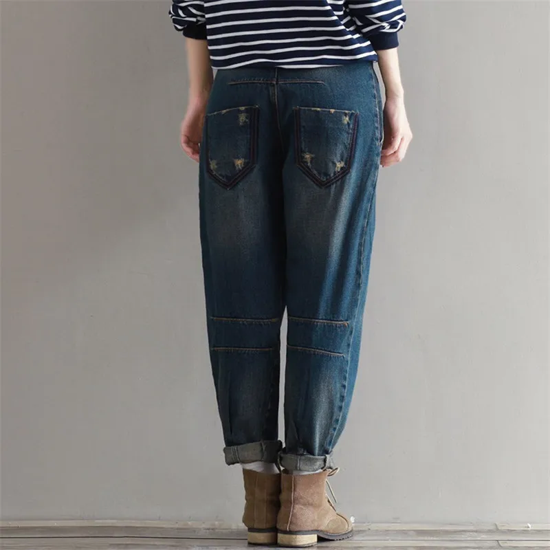 

Women's Baggy Ripped Jeans, Y2K Boyfriend Jeans, Casual Streetwear Harem Pants, Vintage Ankle-Length Denim Trousers,