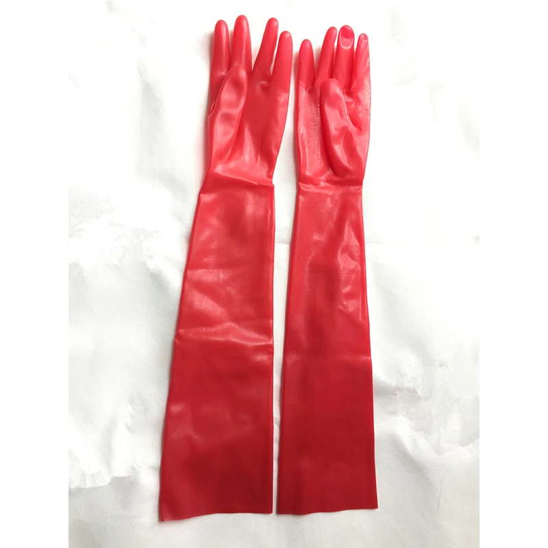 Unisex Latex Rubber Gloves Wrist Seamless Moulded Shoulder Length Latex Gloves Red Long Fetish Gloves for Men Women