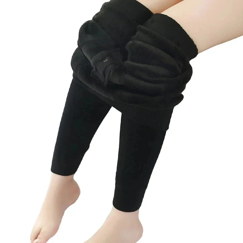 Winter Boys Solid Color Leggings Plush Thicken Seamless Integrated Warmth Pant Simple Style Children\'s High Elasticity Warm Pant